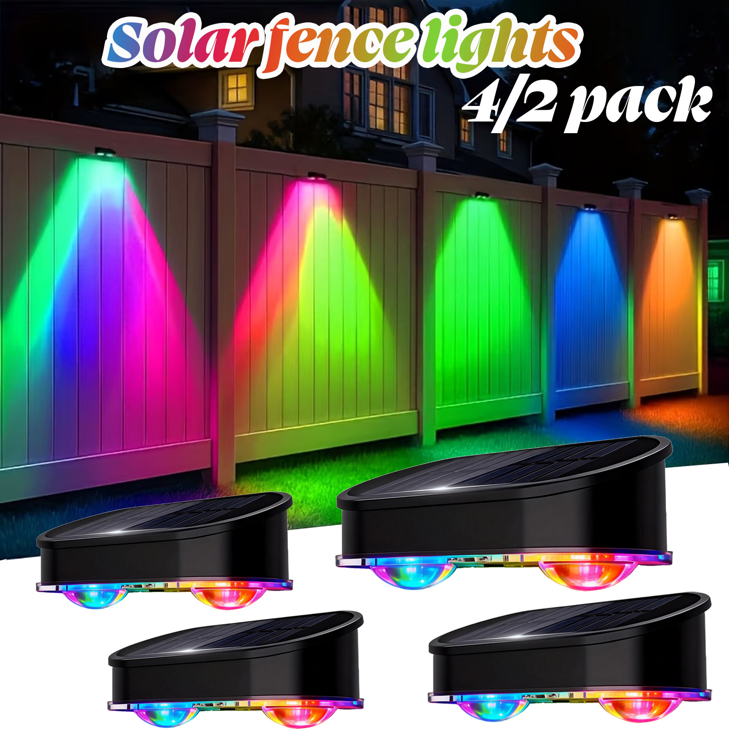 8 4 led solar fence lights 4 2 pack 8   wall lights 9 mode commercial decorative lighting ip44 dusk to dawn   suitable for courtyards railings steps wall   hotels and commercial area lighting decoration