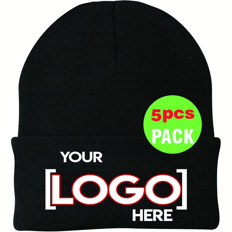 E-shop 5 personalisierte Mützen mit Logo, füge hinzu, LOGO - Personalisierte Winter Strickmütze für Unternehmen, perfektes Wintergeschenk.