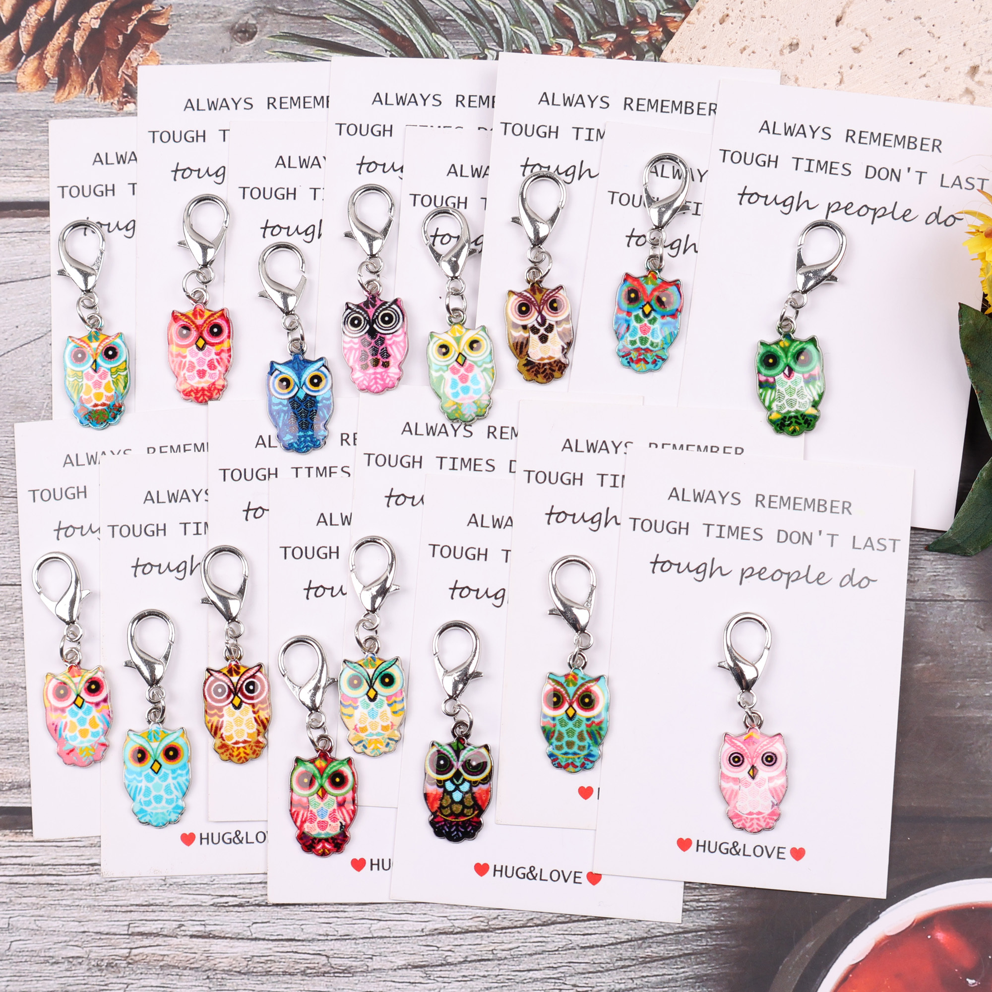 TEMU 16pcs Inspirational Owl Keychain Set, 'hug&love' Pocket Hug, Motivational And Encouragement Pocket Tokens. Fashionable Unisex Decorative