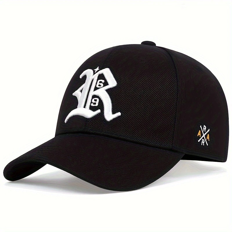 TEMU Unisex R-letter Embroidered Baseball Cap, Outdoor Adjustable Cap, Spring And Autumn Travel Cap