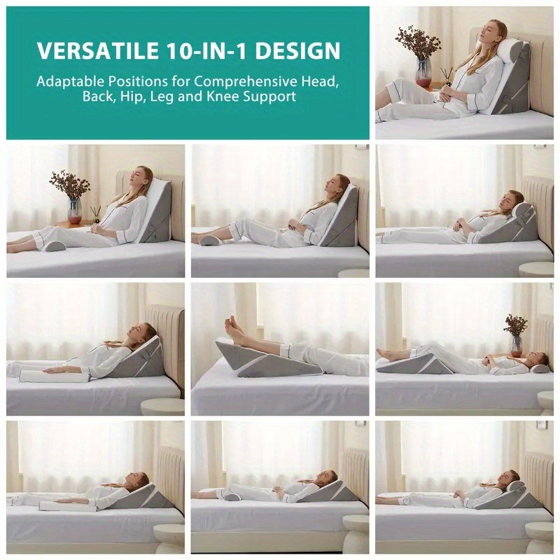 Adjustable Foam Pillow 3pcs Adjustable Foam Wedge Pillow Set Postoperative Back, Leg and Knee Support Folding Triangular Pillow for Sleeping, Preventing Acid Reflux and Snoring
