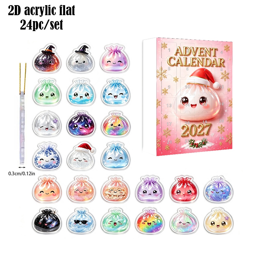 TEMU 2D Flat - 2D Flat - 24 pezzi/Set, Personaggi Kawaii Slime Calendario dell'Avvento 24 Ornamenti Acrilici, Set 2D Flat 24 pezzi con Confezione