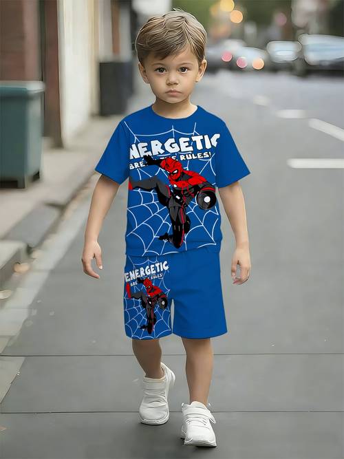 2pcs set of 3d printed full print short sleeved t shirt and shorts for baby boys and children loose and comfortable daily casual wear and ideal as a gift for outdoor