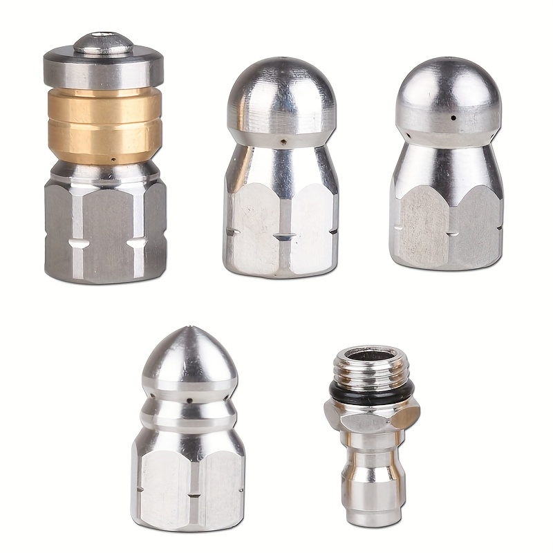 TEMU 5pcs Heavy-duty Stainless Steel High Pressure Washer Nozzles Suitable For Sewer Cleaning, Sharp-tipped Rotating Corner With 5000 Psi Pressure