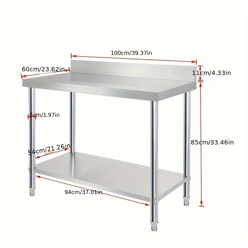 Yrhome Stainless Steel Commercial Kitchen Work Table With Backsplash - Adjustable Feet, No Electricity Required, Heavy-duty Prep Station For Catering And Restaurants