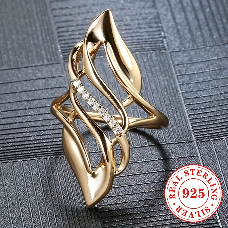 TEMU Ladies' Fashion Ring S925 Pure Silvery Inlaid Synthetic Zirconia Wings Ring Ladies' Daily Accessories