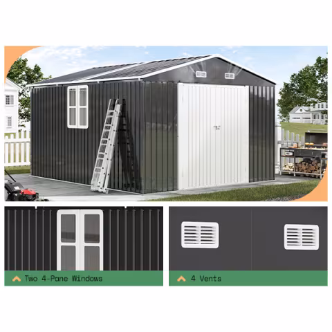 10x12x7 ft galvanized steel storage shed with 2 4 windows hinged outdoor shed for backyard garden patio Product details 2