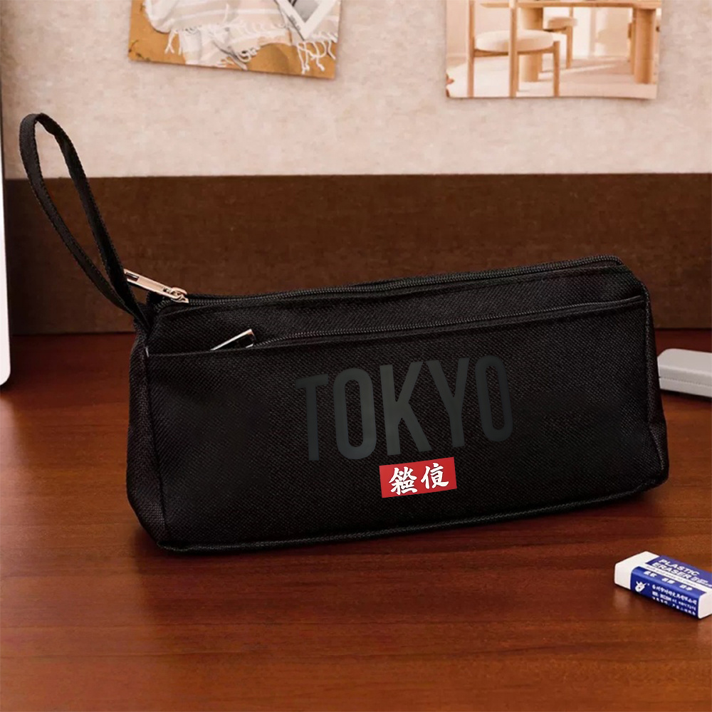 TEMU 1pc Tokyo Japanese Large Capacity Double-layer Pencil Case & Organizer Bag - Suitable For, Office, Travel, Coin Purse With , Unisex Storage Box