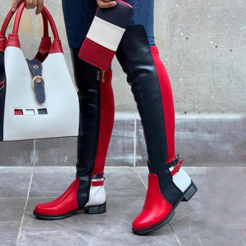 Image of Women's Round Toe Block Heel Over The Knee Boots With Side Zipper And Detailing Low Block Heel Tall Boots Stylish And Footwear Suitable For Daily And Party Outfits, Women Shoes