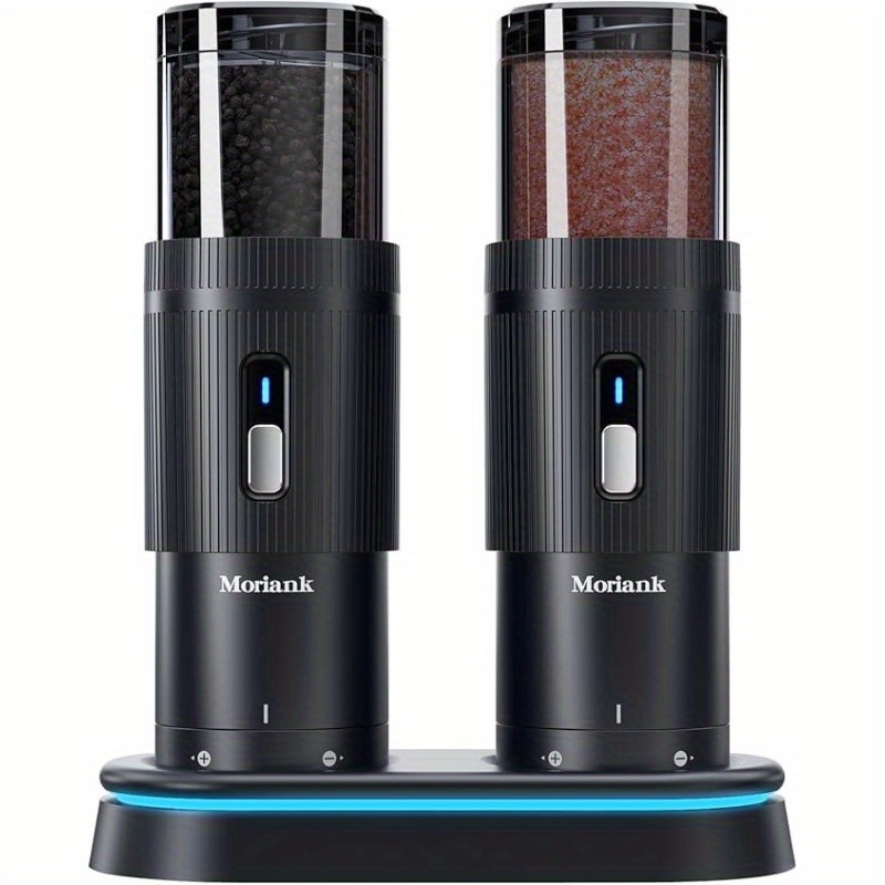 TEMU 2pcs Rechargeable Electric Salt & Pepper Grinder Set, Sea Salt & Rose Salt Grinder Set With Charging Base, 2pcs Set With Storage Base, Led