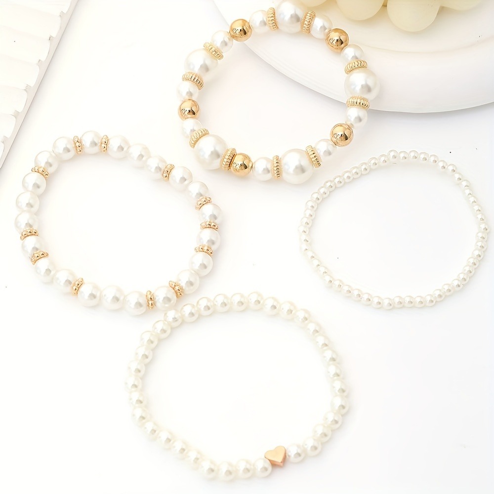 5pc Boho Beaded Bracelet Set with Golden Plated Heart Charm
