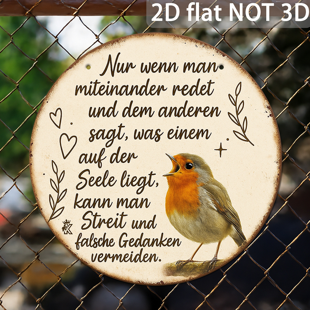 E-shop 2D Flaches Metallschild, ., Lustiges deutsches Vogelschild, Vintage Rundes Aluminiumschild, Outdoor Wandkunst (20.32Cm X 20.32Cm), "Nur