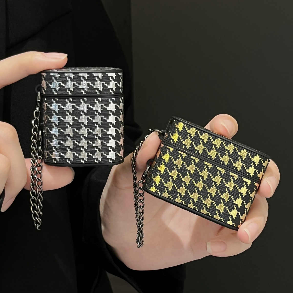 Silicone Square Earphone Case for AirPods 1/2/3/4/Pro/Pro2, Shockproof Protective Cover, Black/Bronze, Durable Earphone Pouch