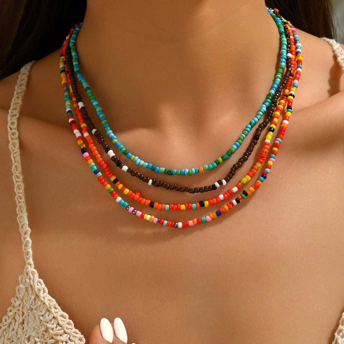 4pcs summer creative fashion multi layer colorful beaded  display picture 2