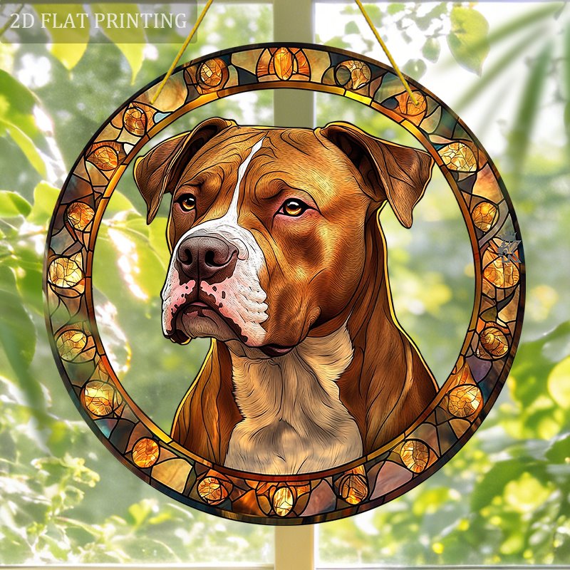 TEMU 2d Flat, 2d Flat Plane, 1pc Pit Bull With Painted Style Acrylic Sun Catcher Hanging Ornament, Dog Decoration, Cute Puppy Home Decor, Window