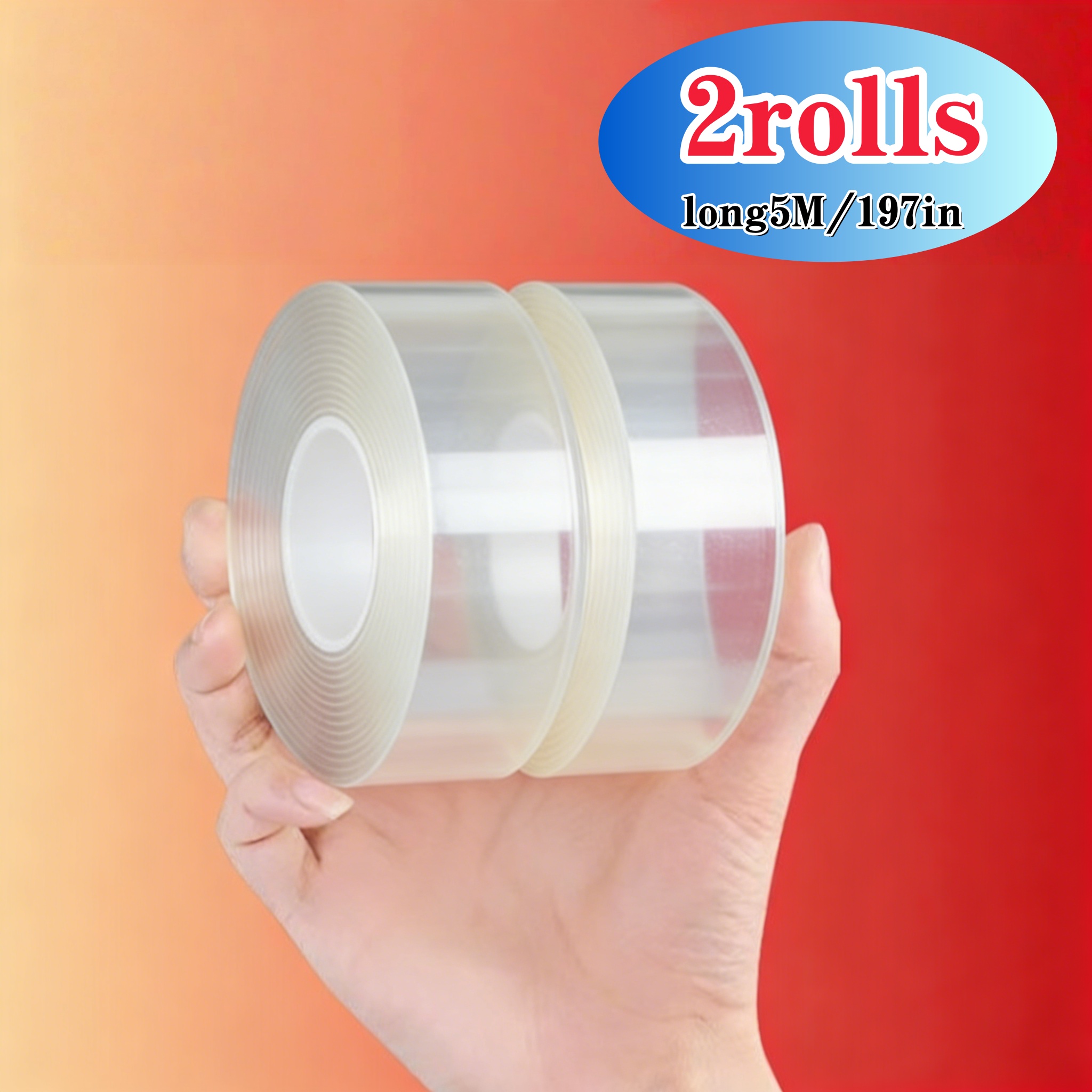 TEMU Super Strong 2 Rolls 197 Inch Nano Double Sided Tape - Reusable, Suitable For Plastic, Wood, Glass, Metal | For Home And Office Use, Wall