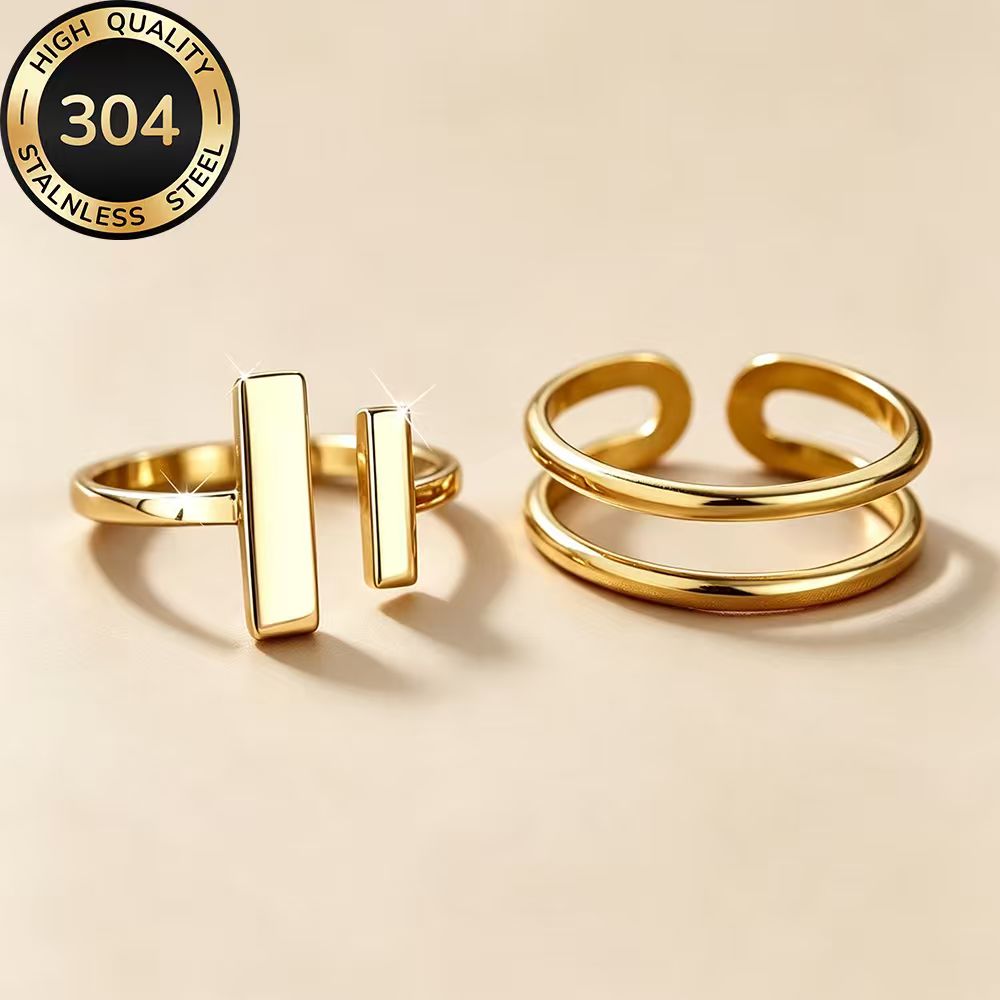 2pcs High-Quality Stainless Steel Stackable Open Ring Set