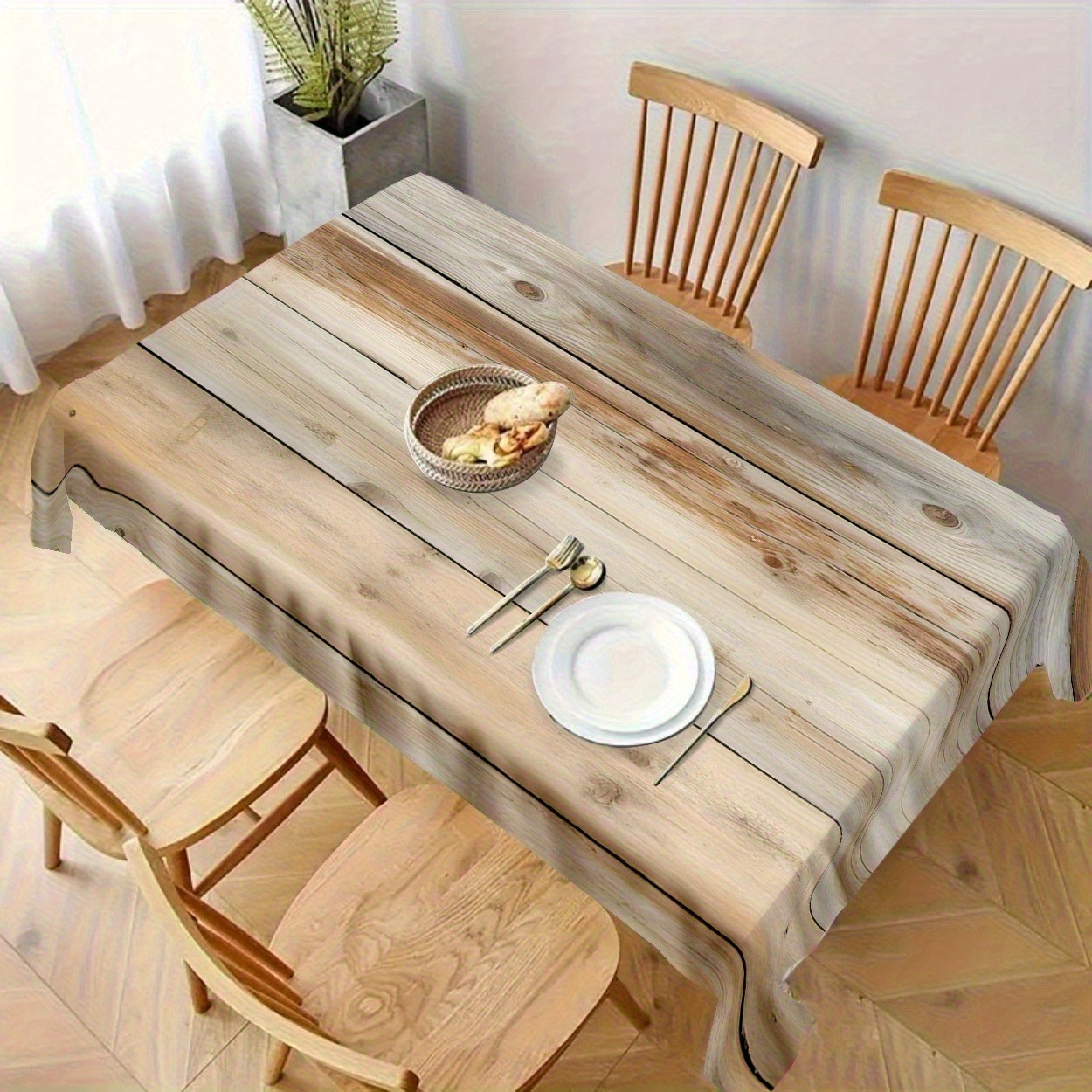 E-shop Retro Holzmaserung Digitaldruck Polyester Tischdecke, Knitterarm Maschinenwaschbare Rechteckige Tischabdeckung, Innen- und Außenbereich, 6