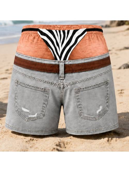 printed design not textured mens funny printed beach shorts mens fun visual illusion beach shorts imitation denim pants zebra print underwear optical illusion print fun drawstring beach shorts swimming pool