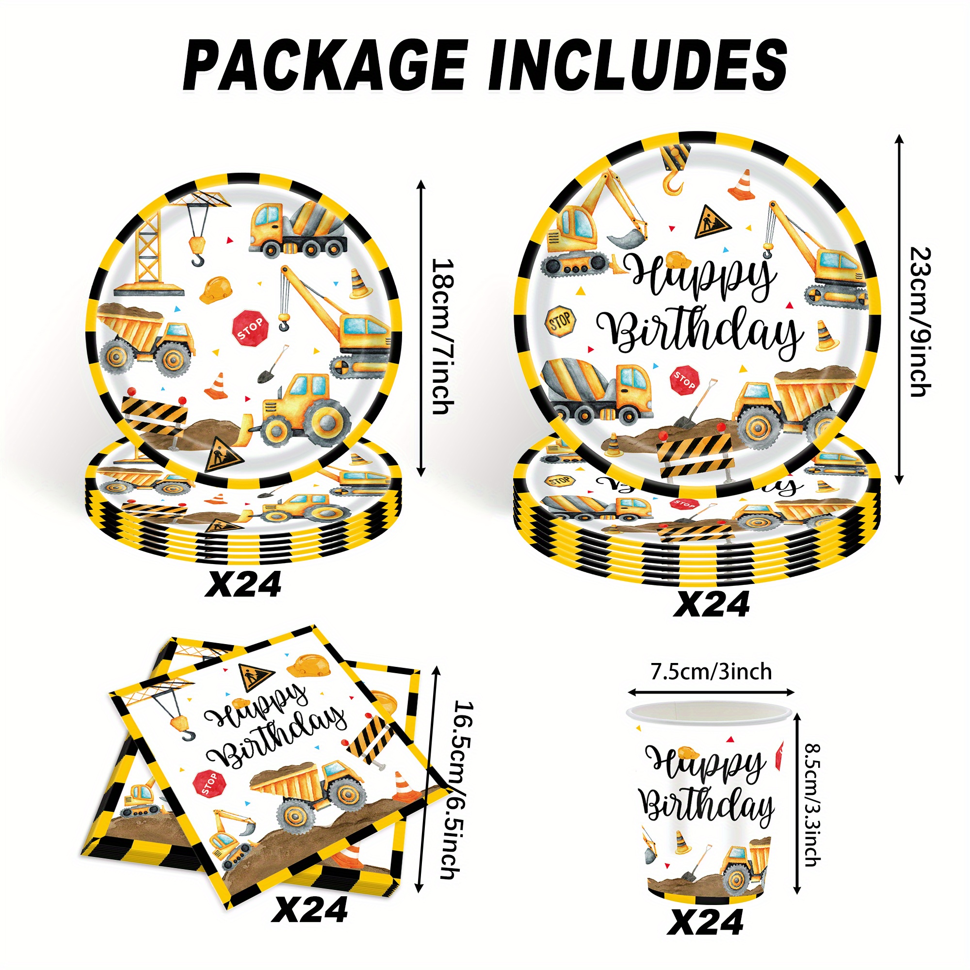 E-shop 96-teiliges Geburtstags-Service-Set im Bau-LKW-Design, Partyzubehör, Feiertagsdeko, Party-Packs