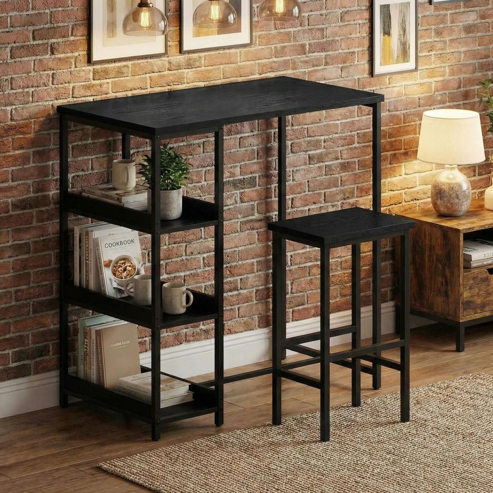 2026 NEW Side Tables, 1 Box Set Board Bar Table And 2 Stools Storage Furniture Combo, Designed for Convenient Storage And Space Saving, Small End Table with Storage Shelf, Modern Nightstand for Bedroom Living Room Studio, Portable Snack Table