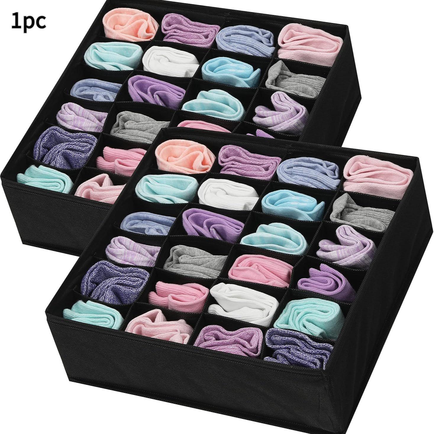 24 Grid Foldable Fabric Organizer, Gray Storage Divider For Socks Underwear Tie Closet Bedroom