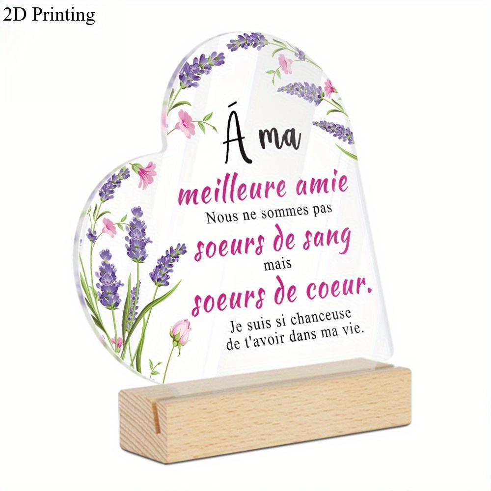 TEMU Ornement 2D plat Meilleure Française pour meilleures amies - Décoration de bureau de cœur avec la « À , sommes sœurs d'âme », sur table en