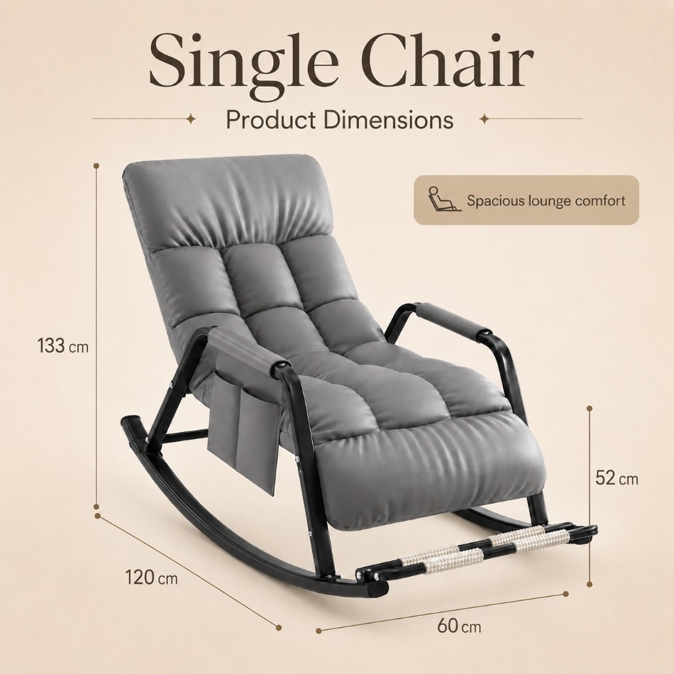 Image of Grey Single Outdoor Lounge Chair, 5-position Adjustable Backrest & Armrests, Comfortable Reading Recliner For Balcony, Patio & Porch