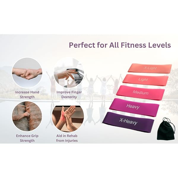 5-    bands for forearm & finger exercises - adjustable grip strengthener with color-coded   levels, portable carry bag & training guide | durable rubber/fabric construction for home gym, physical relax, hand strength training (gray/mixed/black) Product details 1