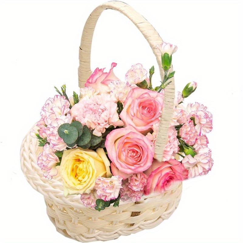 8pcs mini woven baskets with handles oval white plastic wicker style baskets for easter weddings picnics crafts gift   lightweight durable decorative storage baskets for home decor baskets for home decor and storage craft supplies elegant   woven texture 0