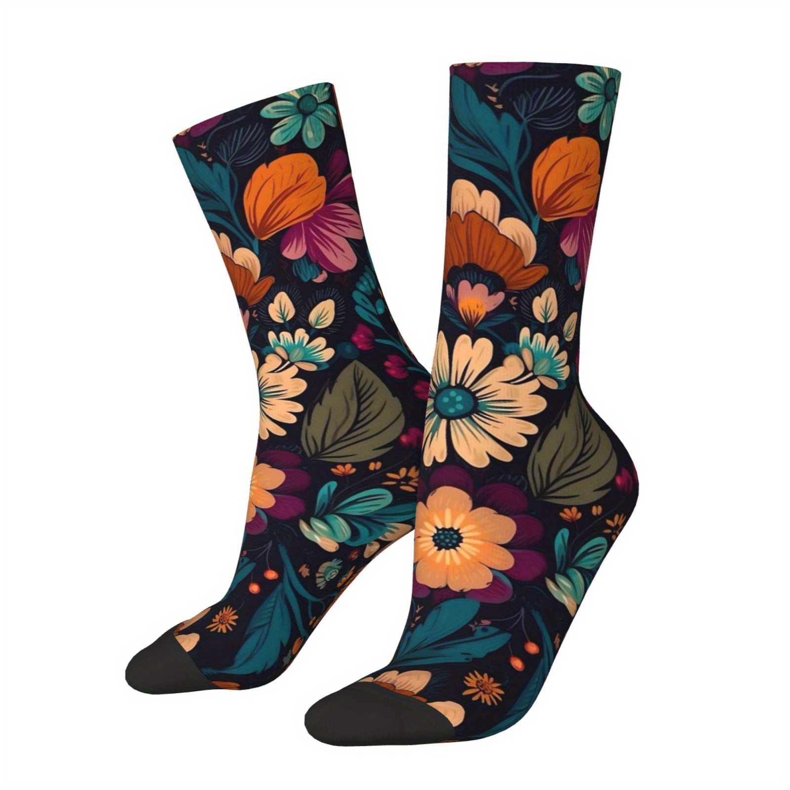 TEMU Chaussettes d'extérieur pour femmes avec imprimé floral - Fabriquées à 95% et 5%, lavables en machine, parfaites pour les passionnées de sports