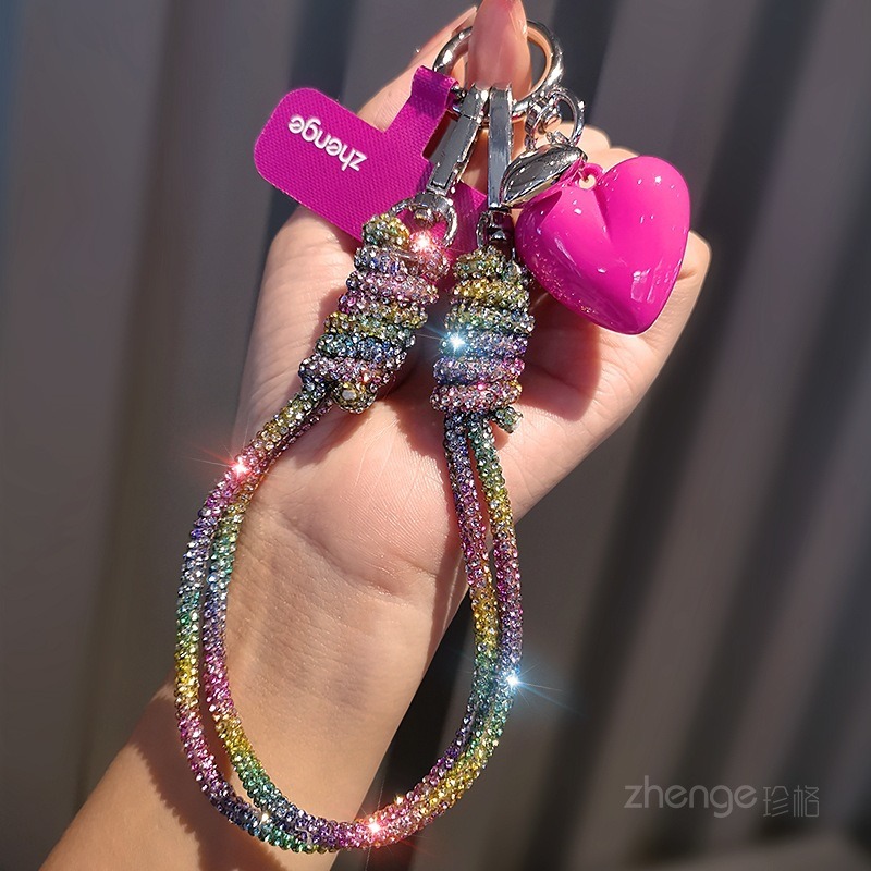 TEMU Colorful Flash Diamond Mobile Phone Lanyard Wrist Short Ins Fashion Women's Bracelet Strong And Durable Outdoor Travel Mountaineering, , Flashy