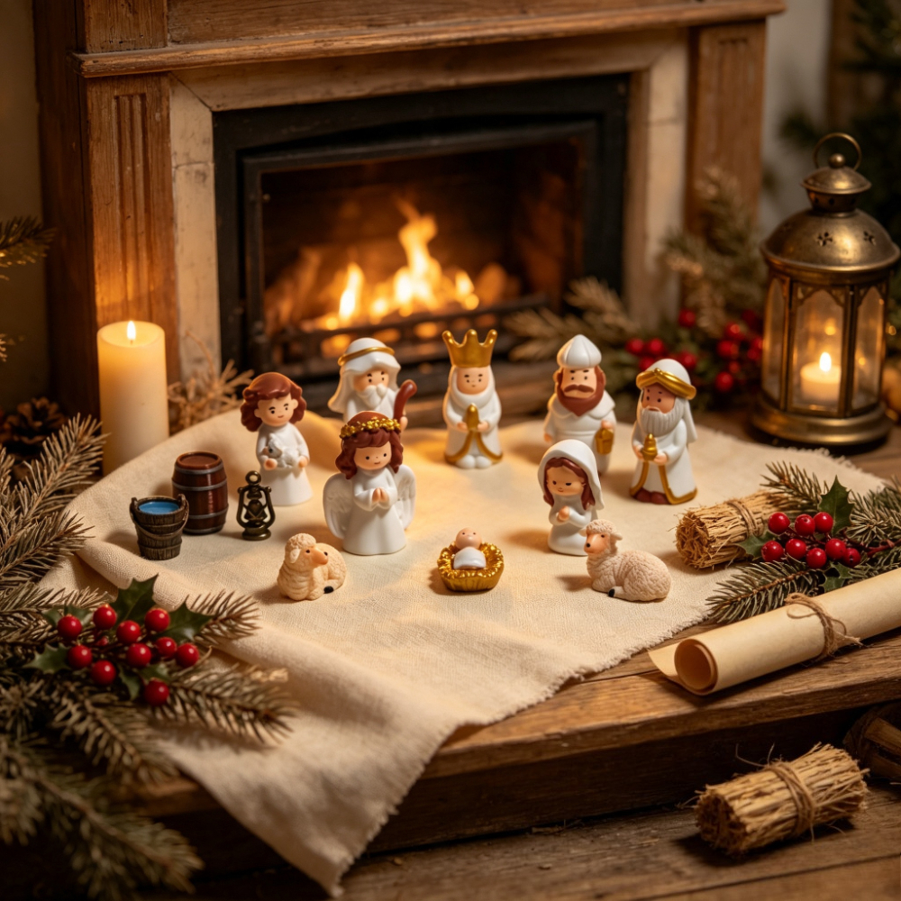 TEMU Ensemble de 14 pièces de de la de Noël, de la , mini-ensemble de modèle avec sac de rangement croix, décoration de table de Noël, convient pour