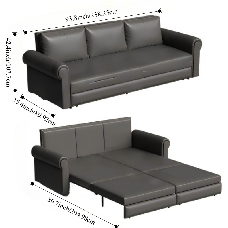 Modern Convertible Sofa Bed 93.7' Space-Saving Sleeper with Pull-Out Design Three-Seater Leather Folding Transformable Durable Luxurious Suitable Adjustable Backrest Plush Cushions Cozy for Living Room