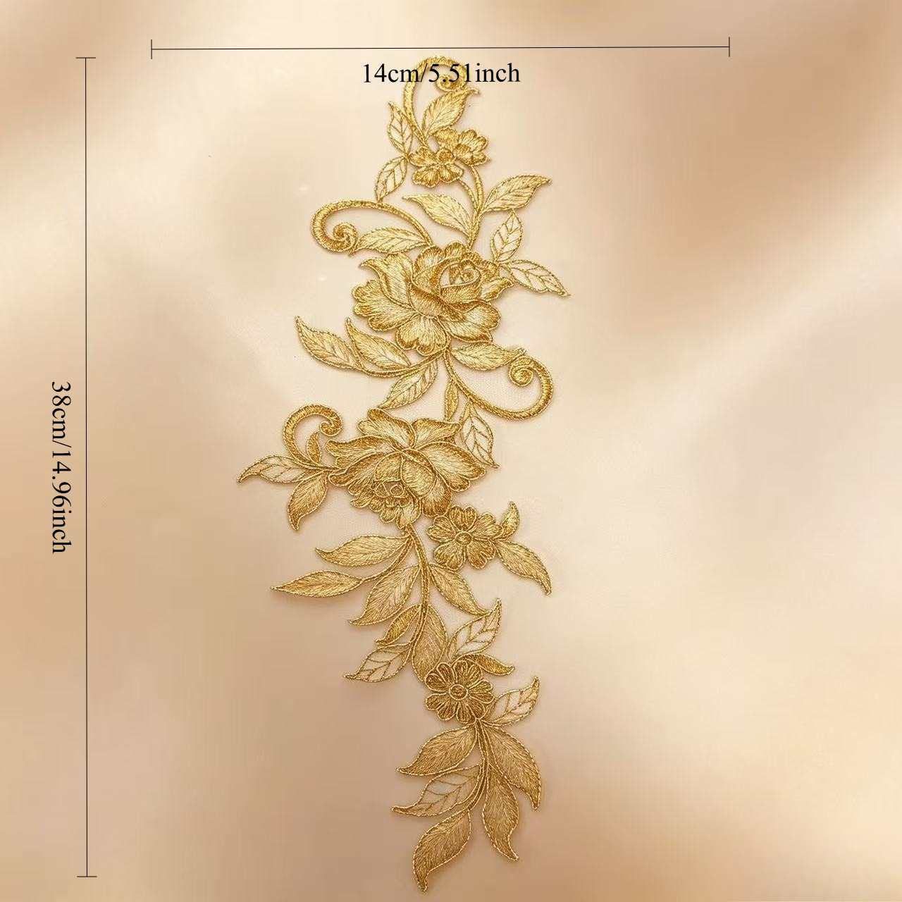 TEMU Patch d'appliqué brodé en dentelle de florale dorée, patch de couture 3D en transparente avec feuilles de rose pour robe de mariée, cheongsam,