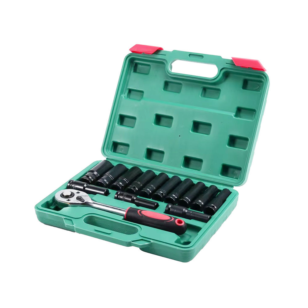 14pcs Deep Socket Wrench Set, Bearing Steel Ratchet Socket Tool Kit, Portable Storage Case Hand Repair Tools For Car Motorcycle Mechanical Maintenance