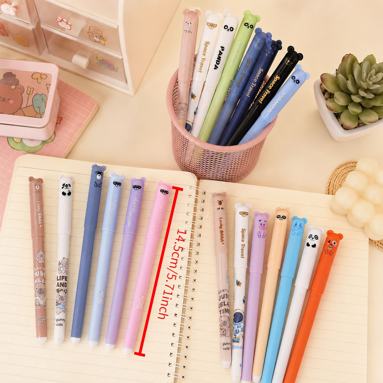 15pcs Animal-Themed Erasable Gel Pens Set with Refills