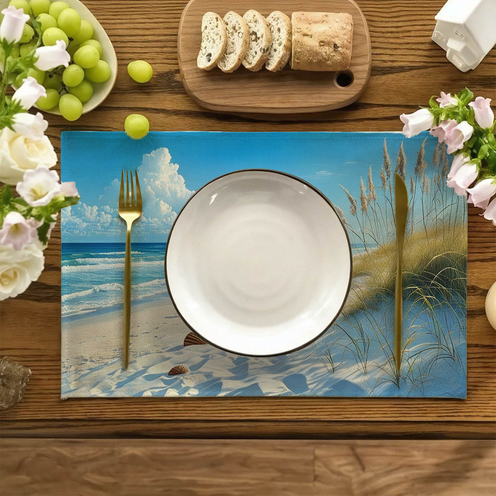 Lot de 4 sets de table thème plage avec vagues et coquillages_voghion.com
