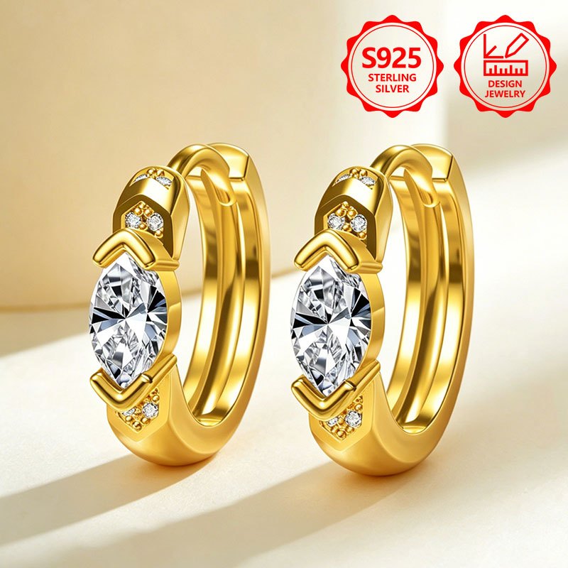 Image of 925 Sterling Silver Pm: G16 Women's Classic Fashion Hoop Earrings, Easy, Elegant, Inlaid With Synthetic Zirconia, Exquisite Women's Earrings, Perfect For Daily , Ideal Gift For Self Or On Holidays