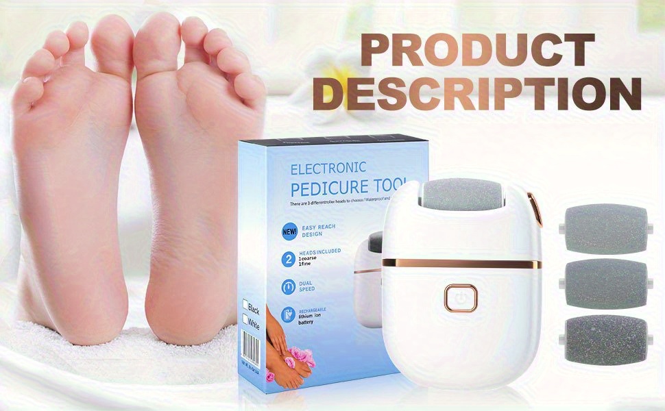 Foot Reflexology Foot Dermabrasion File- Portable and Easy to Use with 3 Replaceable Heads Smooth Feet, Thick Polishing and Cracked Light Beige Care, Sander, Grinding