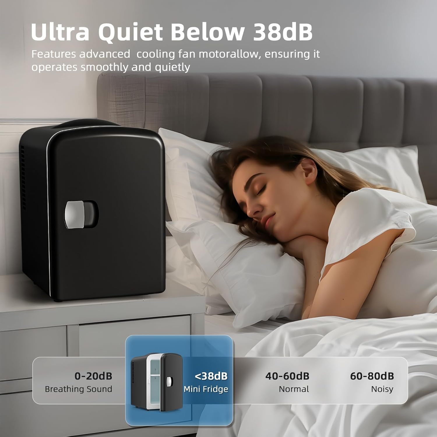 Portable Mini Fridge with Top-Mounted Door - 1.06gal Capacity, 6 Cans Storage, Compact Design for Bedroom, Car, Office & Dorm - Ideal for Cosmetics, Beverages & Food - Black PVC Square Cooler with Semiconductor Technology, 110-130V US Plug, Car Beverage Storage | Sleek Compact Design | Stylish Cooling, Mini Refrigerator