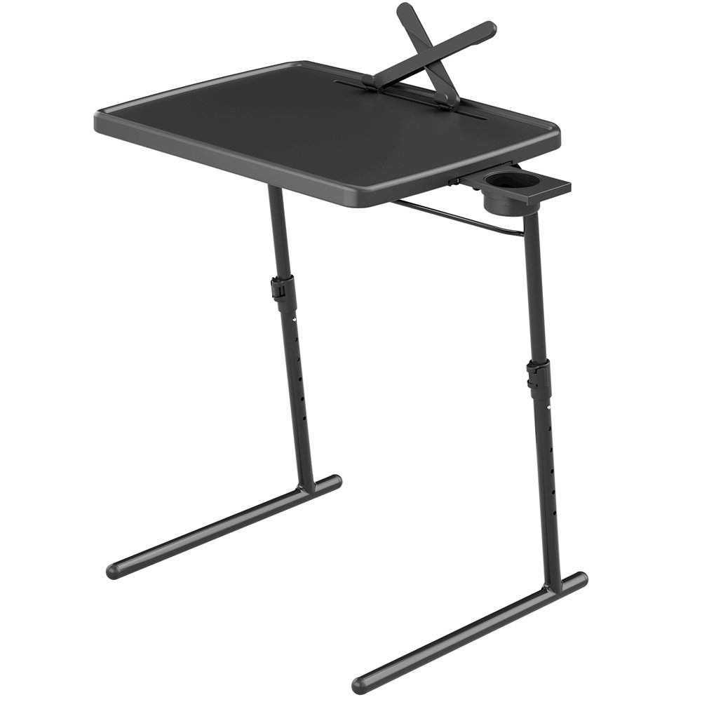 Image of Folding Laptop Table Black With Adjustable Height And Tilt Angle, Portable Gaming Computer Desk, Tablet Stand Tray Bedside Sofa Armchair Crafting Jigsaw With Cup Holder