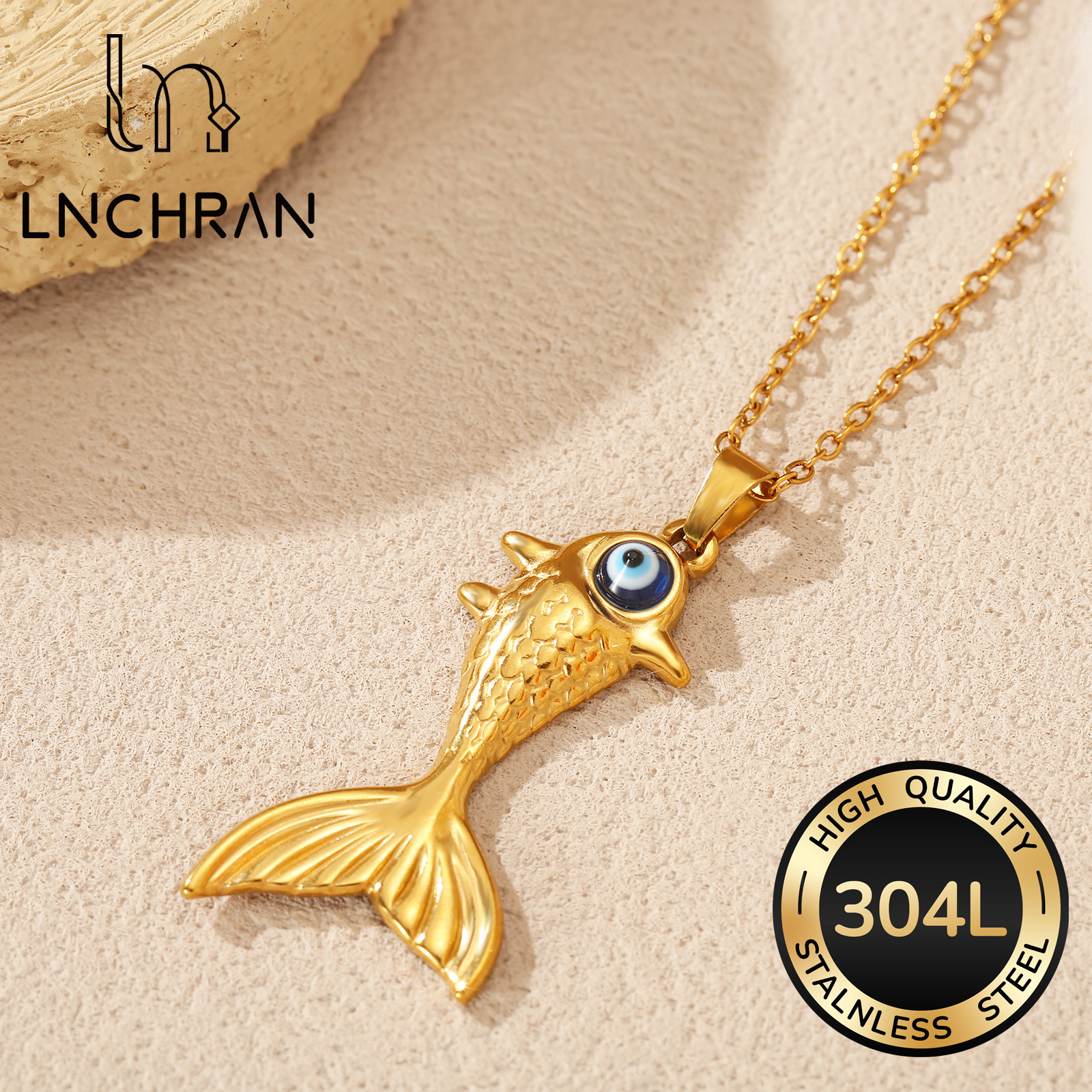 Image of 1pc Of 304l Stainless Steel Golden And Silvery Fish Pendant Necklace, A Fashionable Choker For Women In 2 Colors, Perfect As A In Stylish Stainless Steel Jewelry