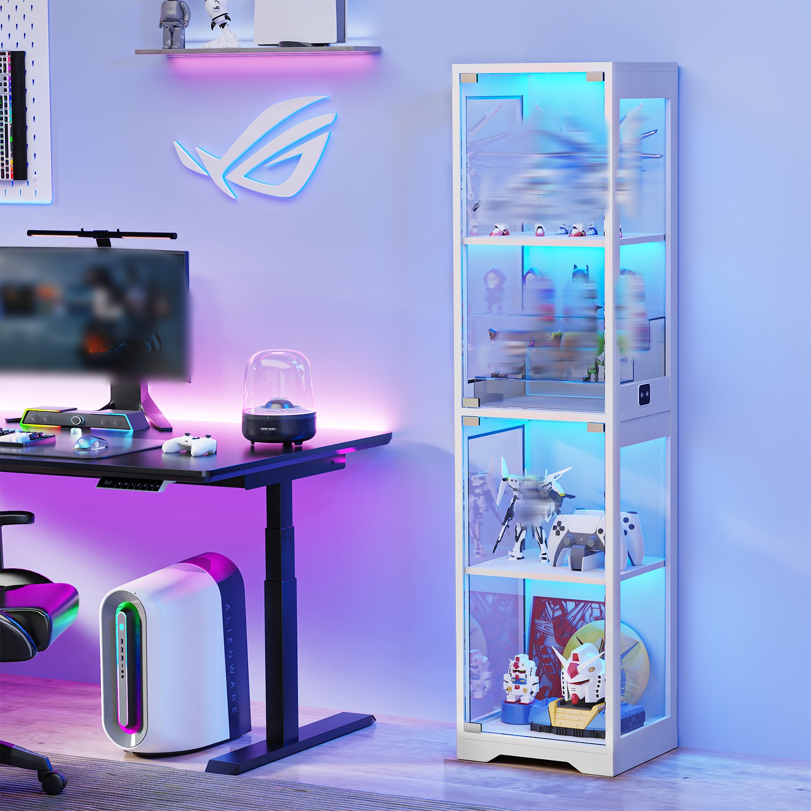TEMU 1pc Single Door Glass Entertainment Cabinet White - 4-tier Display Shelf - Showcase For Figures Collectibles Dvds Books, Perfect For Living Room