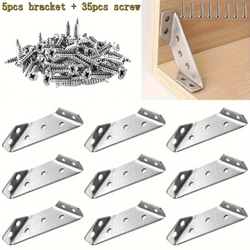 TEMU Ensemble de 40 supports d'angle robustes pour meubles avec vis (comprenant 5 supports + 35 vis) - Support d'assemblage d'angle à 90°, surface