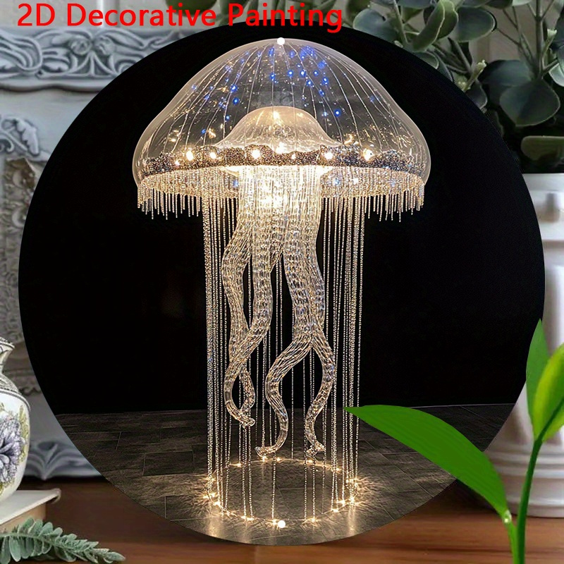 

Room Decoration 1pc Round Aluminum Metal Print With Jellyfish-shaped Floor Lamp Pattern, 8x8inch, Decorative 2d Painting, Modern , Indoor Lighting For Home, Garden, Farmhouse Decor