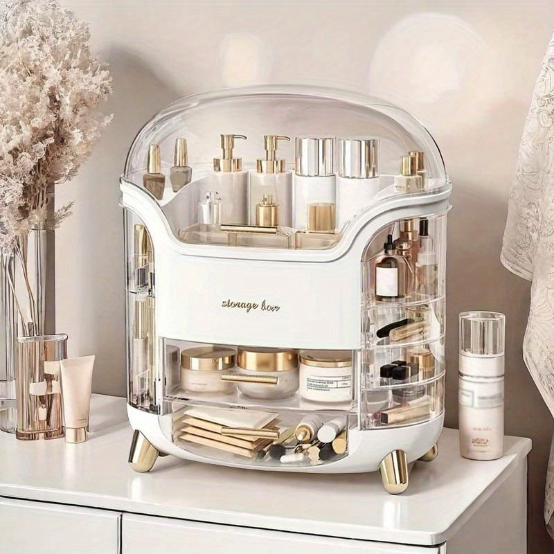 large capacity plastic cosmetic organizer with drawers & compartments - elegant pastel mint   portable makeup storage box, golden-  hardware, durable lightweight design for bathroom, vanity, bedroom - jewelry & accessory organizer, no power needed Product details 2