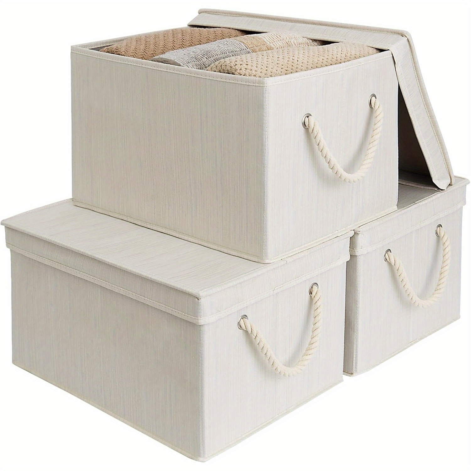 

3pcs, 32l Storage Bins With Lids, Decorative Storage Boxes With Lids And Soft Rope Handles, Mixing Of , , Jumbo