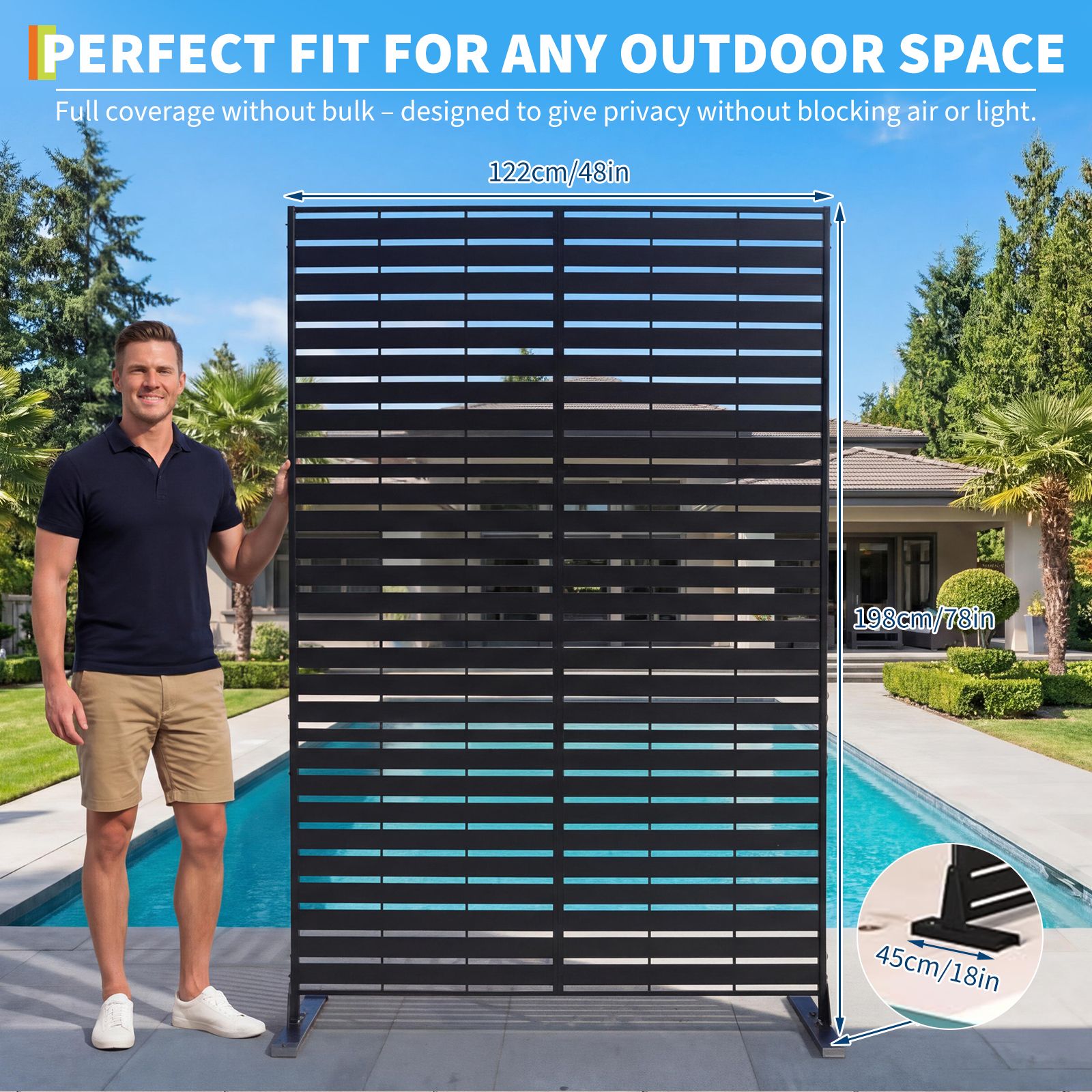 Rustproof Steel Outdoor Privacy Screen 78 X 48 Inches With Stand, Decorative Metal Fence Panel For Patio, Garden Divider, Ac Unit Cover, Trash Can Enclosure