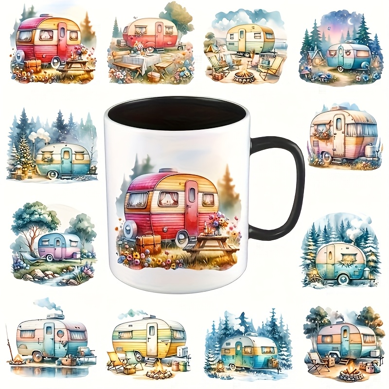 E-shop 12 Blatt Camping Thema UV DTF Transferpapier - Kreative Aufkleber, geeignet für kratzfeste Schutzhüllen, Laptop-Covers, Handyhüllen usw. (